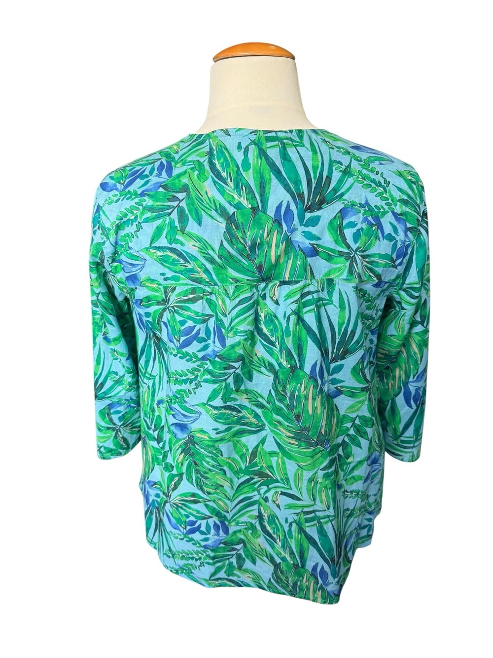 J.Jill XL Tropical Leaf Print Cotton Tunic Top Aqua Green Resort Coastal - Picture 2 of 8